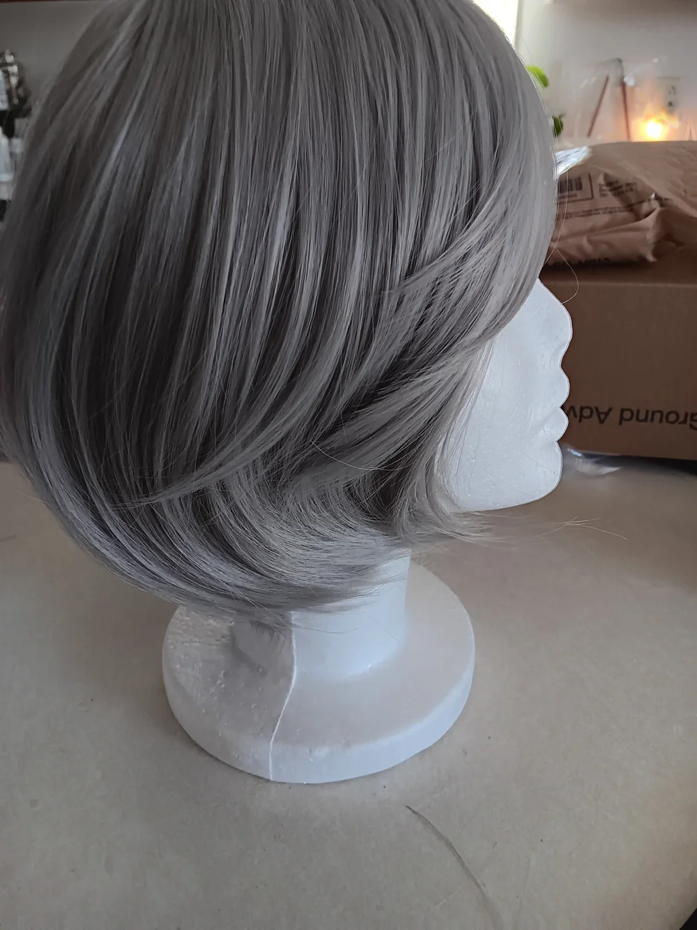 Short Layered Women's Wig in Silver Gray Synthetic